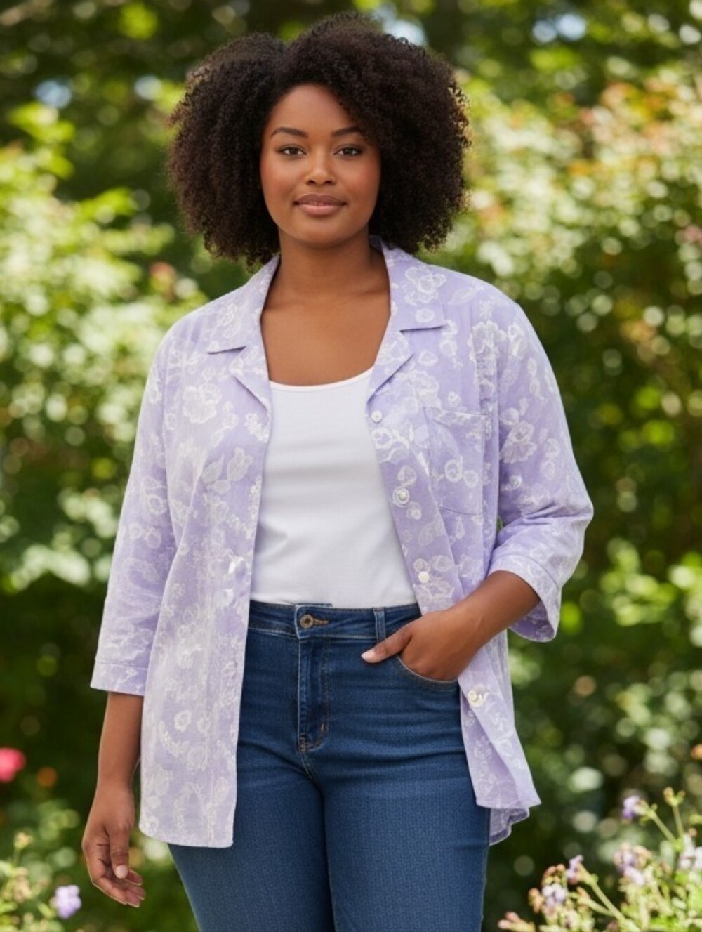 Blair Light Lavender Floral Button-Down Shirt In EUC